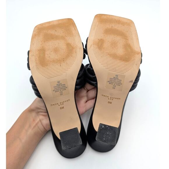 Marc Fisher Dru Knotted Leather Slide Sandal Women's Black Size US6M EU36.5 - Picture 8 of 12